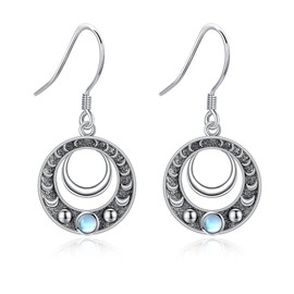 Moon Phase Earrings 925 Sterling Silver Crescent Moonstone Hanging Earrings Celestial Witch Jewellery Gifts for Women Girls Mother Moon Phase Lovers, Sterling Silver, No Gemstone