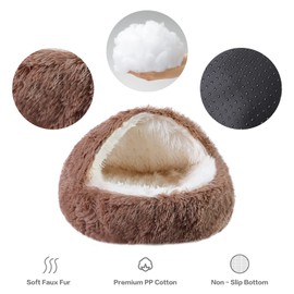 NOYAL Round Hooded Donut Dog Bed for Small & Medium Pets - Plush Fluffy Anti-Anxiety Cat Cave Bed with Cover