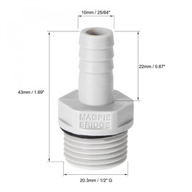 sourcing map PVC Barb Hose Fitting Connector Adapter 10mm or 25/64" Barbed x 1/2" G Male Pipe 5pcs