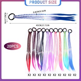 20 Stück Haarteile Twist Zöpfe, Zöpfe für Kinder mit Gummiband für Mädchen, Farbverlauf, Mädchen, Haarteil, Twist Zöpfe, für Kinder und Frauen (10 Farben)