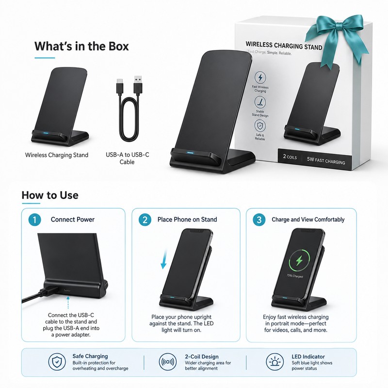 Qi Wireless Charging Stand for Smartphones – Up to 10W