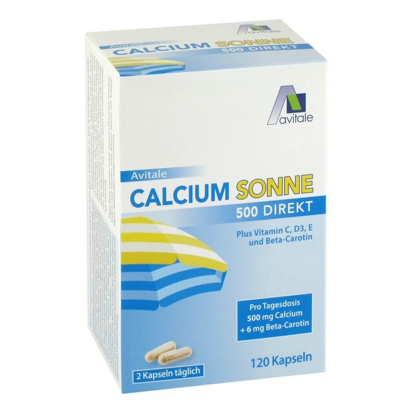 Calcium Sun 500 - Only 2 Capsules Daily to Prepare Your Skin for the Sun with 500 mg Calcium and 6 mg Beta-Carotene Plus Vitamin C, D3 and E