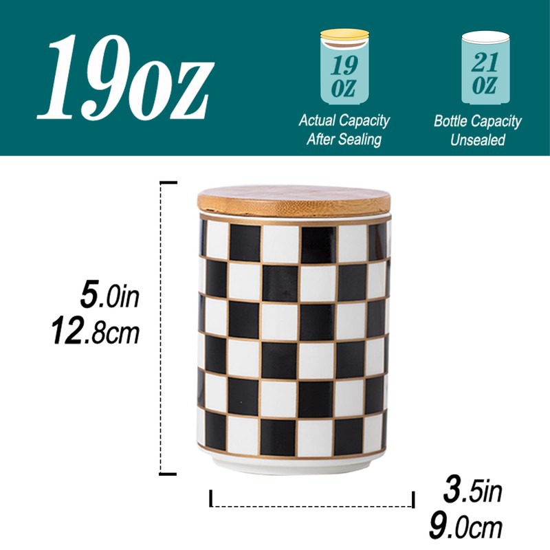 XYQXYQ Kitchen Countertop Ceramic Checkered Canisters,Black And White Food Storage