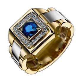 Mnyixsi 18k Gold-Plated Hip Hop Rings Men's Ice Crystal Ring Contour Flash Ring Cubic Zirconia Cz Shiny Full Diamond Square Eternal Engagement Wedding Ring Women's Engagement Ring Size 7