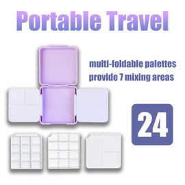 Facdiary Mini Travel Watercolor Set Pocket Artist Watercolor Travel Set Grid Palette Box Sketch Book Brush Pens with Binder Clips for Painters Artists Students (Purple)