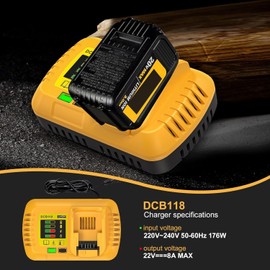 DCB118 Rapid Charge Replace for Dewalt Charger, Replace for DeWalt 20V MAX and 60V Rapid Charge, Compatible with 12V 20V MAX* and 60V Batteries (Charger Only)
