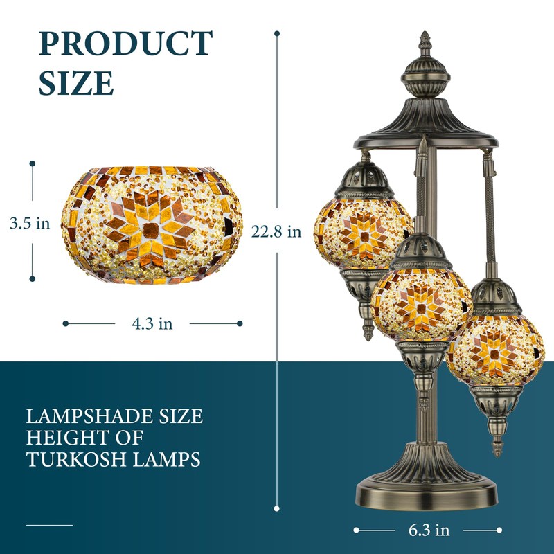 Marrakech Turkish Lamp 3 Globes Moroccan Table Lamp with Bronze