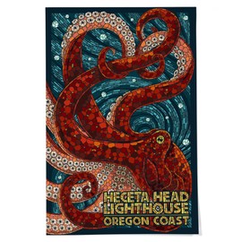 24x36 Inch Giclee Print, Heceta Head Lighthouse, Oregon Coast, Octopus Mosaic