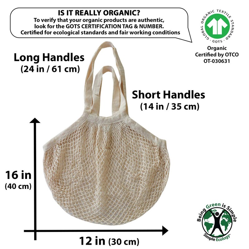 Simple Ecology Organic Cotton Heavy Duty Double Handle String Bag;