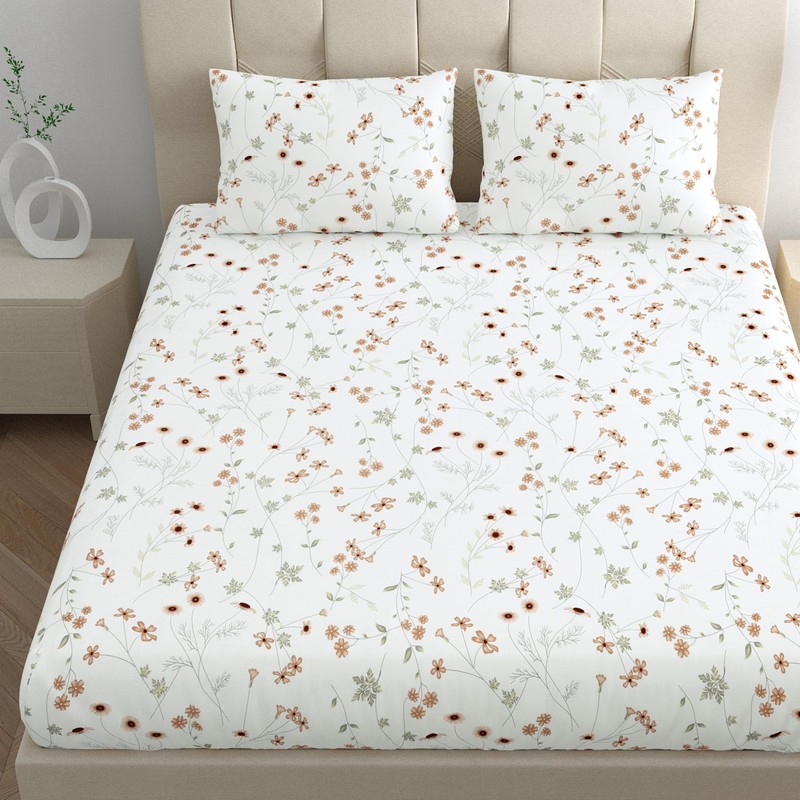 LINENWALAS 100% Cotton Percale Double Size Fitted Sheet Only, Printed