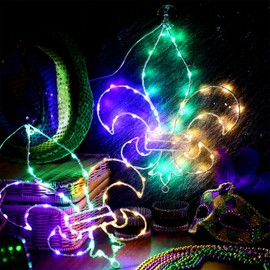 Rossesay 2 Pcs Mardi Gras Window Lights Mardi Gras Window Decorations Fleur De Lis Hanging Light up with Suction Cup Remote Control Battery Operated Indoor Outdoor Light for Home Decor