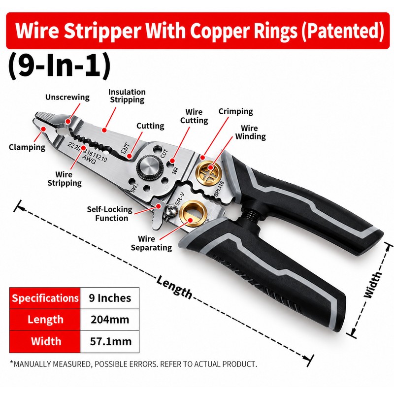 12-in-1 Multifunctional Wire Stripper Pliers, Foldable Electrician Tool with Live/Neutral