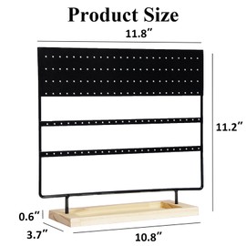 GPUSFAK Earring Holder Organizer Stand - Earrings Display Rack 145 Holes Jewelry Holder Tower with Wooden Tray for Earrings Rings Black
