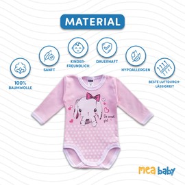 MEA BABY Unisex Baby Long-Sleeved Bodysuit 100% Cotton in 5 Pack, Baby Long-Sleeved Bodysuit with Print, Baby Long-Sleeved Body for Girls, Baby Long-Sleeved Body for Boys - girls, size: 80