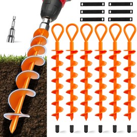 Dongxw Ground Anchor,Heavy Duty Tent Stakes Trampoline Anchors, Ground Anchors Screw in, Trampoline Anchor Kit with Straps,for Camping Tent, Swing Sets, Sheds, Trampoline(6 Pack,Orange)