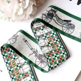 COtheSumay 100% Mulberry Silk Scarf for Handbags,Bags, and Purses,1 Pcs 2"x35" Hair Ribbon Skinny Neck Scarves for Women, Carriage Green, 2"x35.5" (90cmX5cm)