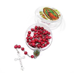 LAOYEFACAI 6 mm Wooden Bead Necklace with Ladycross Handmade Rosary Beads Catholic Rosary Necklace Matt Pearl Round Beads Wonderful Medal & Cross, One size, Metal, No