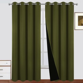 LEMOMO 100% Blackout Curtains 52 x 84 Inch Olive Green Curtains 2 Panels Darkening Thermal Insulated Bedroom Curtains