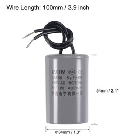 uxcell CBB60 Run Capacitor 5uF 450V AC 2 Wires 50/60Hz Cylinder 54x34mm for Air Compressor Water Pump Motor