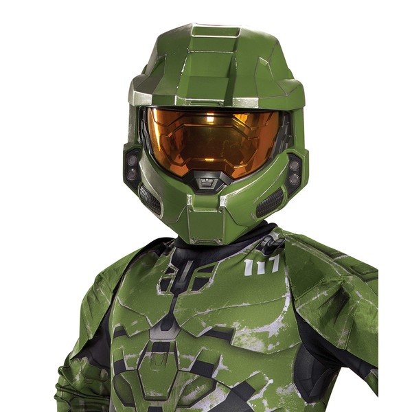 Disguise Halo Infinite Master Chief Mask, Kids Costume Headwear Accessory, Child Size Video Game Inspired Vacuform Half-Mask, Green & Gold