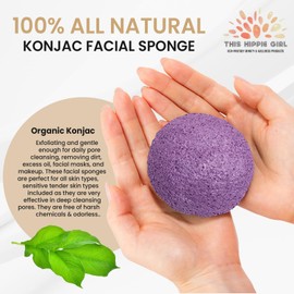This Hippie Girl | Konjac Exfoliating Organic Facial Sponge | Plant Based Gentle Exfoliating Face Scrubbie | Safe for Sensitive Skin | Amethyst Purple (Purple)