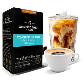 Christopher Bean Coffee - 396 servings, 30 to 1 Blend Bag in Box Liquid Instant Coffee or Cold Brew Coffee Concentrate - Hot or Iced Coffee - Toasted Island Coconut
