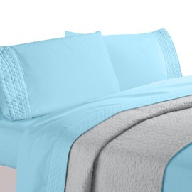 Elegant Comfort Luxurious 4-Piece Quilted Bed Sheet Set - Gift Box - 1500 Thread Count Egyptian Quality Softness - Wrinkle Resistant - All Around Elastic Fitted Sheet, Deep Pocket, Twin, Aqua