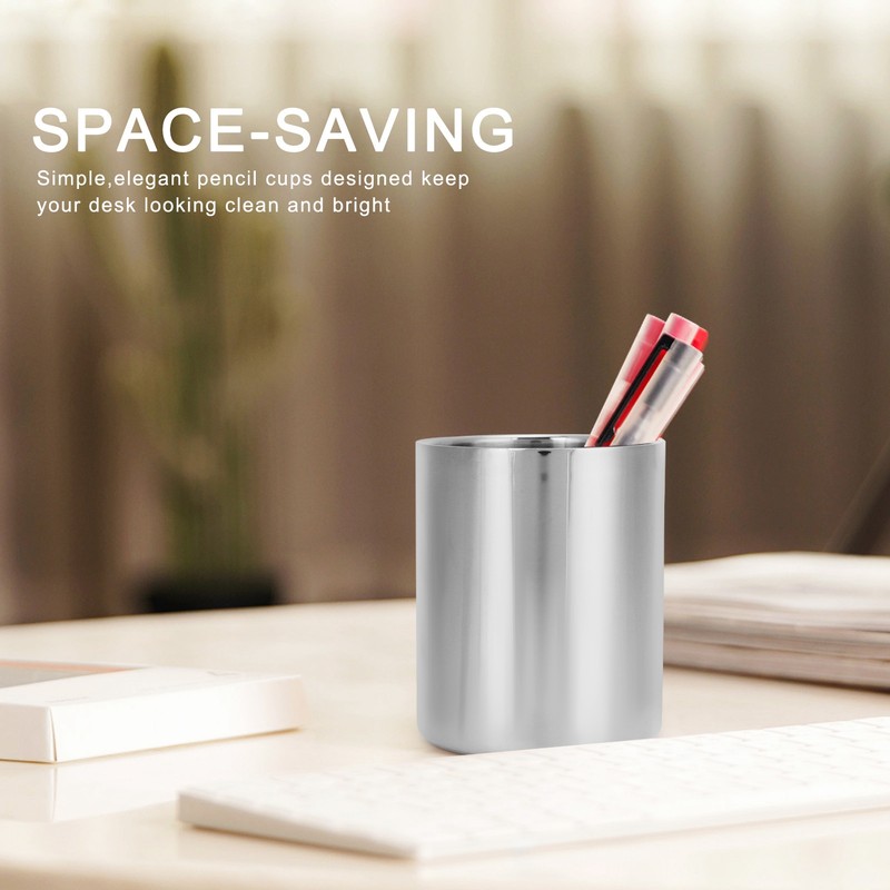 Stainless Steel Pencil Cup Holder Desk Organizer Flower Vases Pen