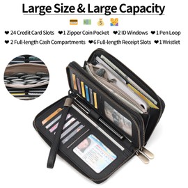 GAEKEAO Wallet for Women Clutch Leather RFID Blocking Wristlet Purse Zip Around Wallets Large Capacity Credit Card Holder