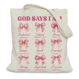 LUERHUI Pink Bow Christian Gifts Tote Bag for Church, Faith Based Gifts for Women Girls