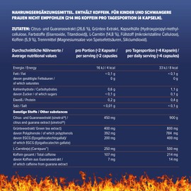 Energybody® Thermo Caps Green Tea Extract Capsules Against Fatigue and Fatigue with L-Carnitine & Caffeine - Pack of 125 - Suitable for Diet Capsules with Guarana