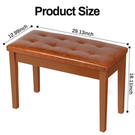 AODSK Wooden Duet Piano Bench with Padded Cushion and Storage Compartment for Music Books 29.13''x12.99''x18.11''(Brown)