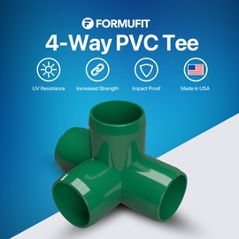 FORMUFIT F0344WT-GR-8 4-Way Tee PVC Fitting, Furniture Grade, 3/4" Size, Green (Pack of 8)