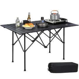 REDCAMP Roll Up Camping Tables That Fold Up, Lightweight Portable Compact Metal Camp Table for Grill Outdoor Picnic, Black Long 47x28