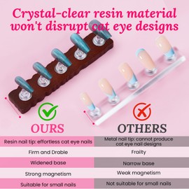 ESUOHYM Wooden Stand for Nails Art Display Practice 2 Set, 1 Heart Shaped Acrylic Magnetic Nail Stand, Fake Nail Holder with 200 Pieces Double-sided Tape, For Home DIY Salon Supplies (Walnut, Medium)