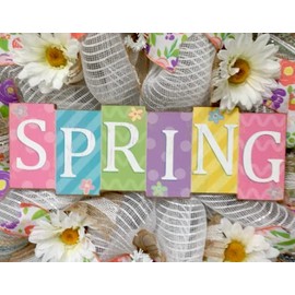 Pastel Spring Wreath With Daisies Handmade Deco Mesh