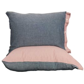 Premium Cotton Pillowcases Set of 2 - Fits Standard + Queen Size - Snap Closure - 600 Thread Count - Thick, Soft & Breathable - Pillow Covers Protectors Comb. Navy+Pink Color