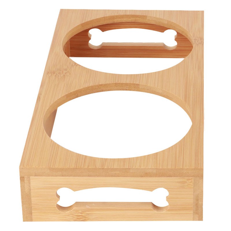 Bamboo Pet Double Bowl Cartoon Prevent Slipping Easy to Clean