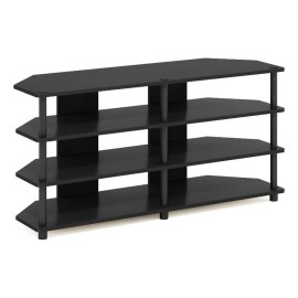 Furinno Econ Easy Assembly 4-Tier Corner TV Stand for TV up to Blackwood/Blac
