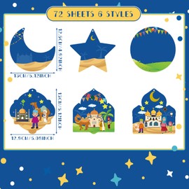 Yinder 72 Set Eid Mubarak Stickers Craft Kits Mosque Scene Ramadan Stickers DIY Crafts Religious Hanging Ornament Decoration for Eid Party Favor