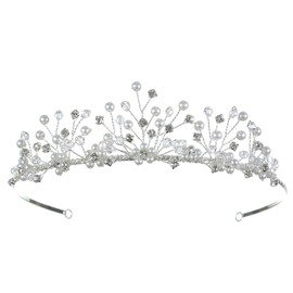 SAMKY Bridal Tiara Wedding Crown Crystal Pearl Bride's Headpiece Hair Accessories for Woman