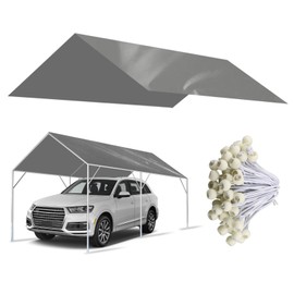 10' x 20' Canopy Replacement Cover for Carport, 220G Heavy Duty Replacement Top Cover for Car Garage, Waterproof & UV Protected Tarp with 48 Ball Bungees (Only Cover, Frame Not Included), Grey