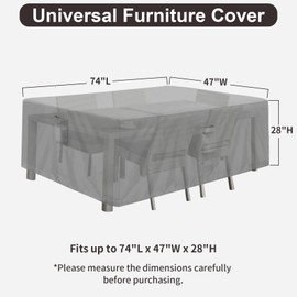 PureFit Patio Furniture Covers, Outdoor Table Furniture Cover Waterproof Rectangle, Patio Sectional Couch Set Cover for Deck, Lawn and Backyard, UV Resistant, 74"L x 47"W x 28"H, Gray