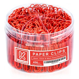 Kempshott 450 Red Color Paper Clips Assorted Sizes Small, Medium and Large Paper Clips ...