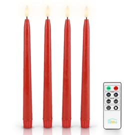 Flameless Taper Candles with Timer, Battery Operated Led Candle Sticks Real Wax Finished, Remote and Batteries Included - H 11" Set of 4 (Red)