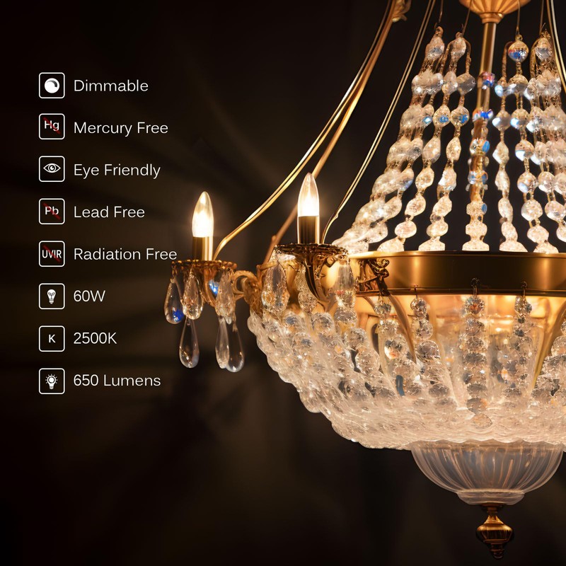 Brtstiun E12 6O Watt Incandescent Candle Light Bulbs, Dimmable B10