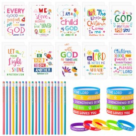 60Pcs Christian Bible Gifts for Kids Bulk Bible Verse Notepads with Pencil Silicone Bracelet Religious Mini Notebook Wristband Pencil Kit Daily Prayer Faith Journal Set for School Office Home Supplies