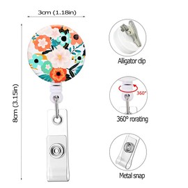 Retractable Badge Reel Clip, Nursing Badge Reels with Alligator Clip,Cute Badge Holder Name Decorative Badge Clip on ID Card Holders (3pack Flowers)