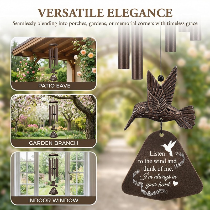 36" Memorial Wind Chimes for Outside, Sympathy Gift for Loss