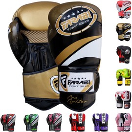 Farabi Sports Boxing Gloves Training Punching Bag Kick Boxing Muay Thai Bag Gloves (Pro Fighter Gold, 16-oz)